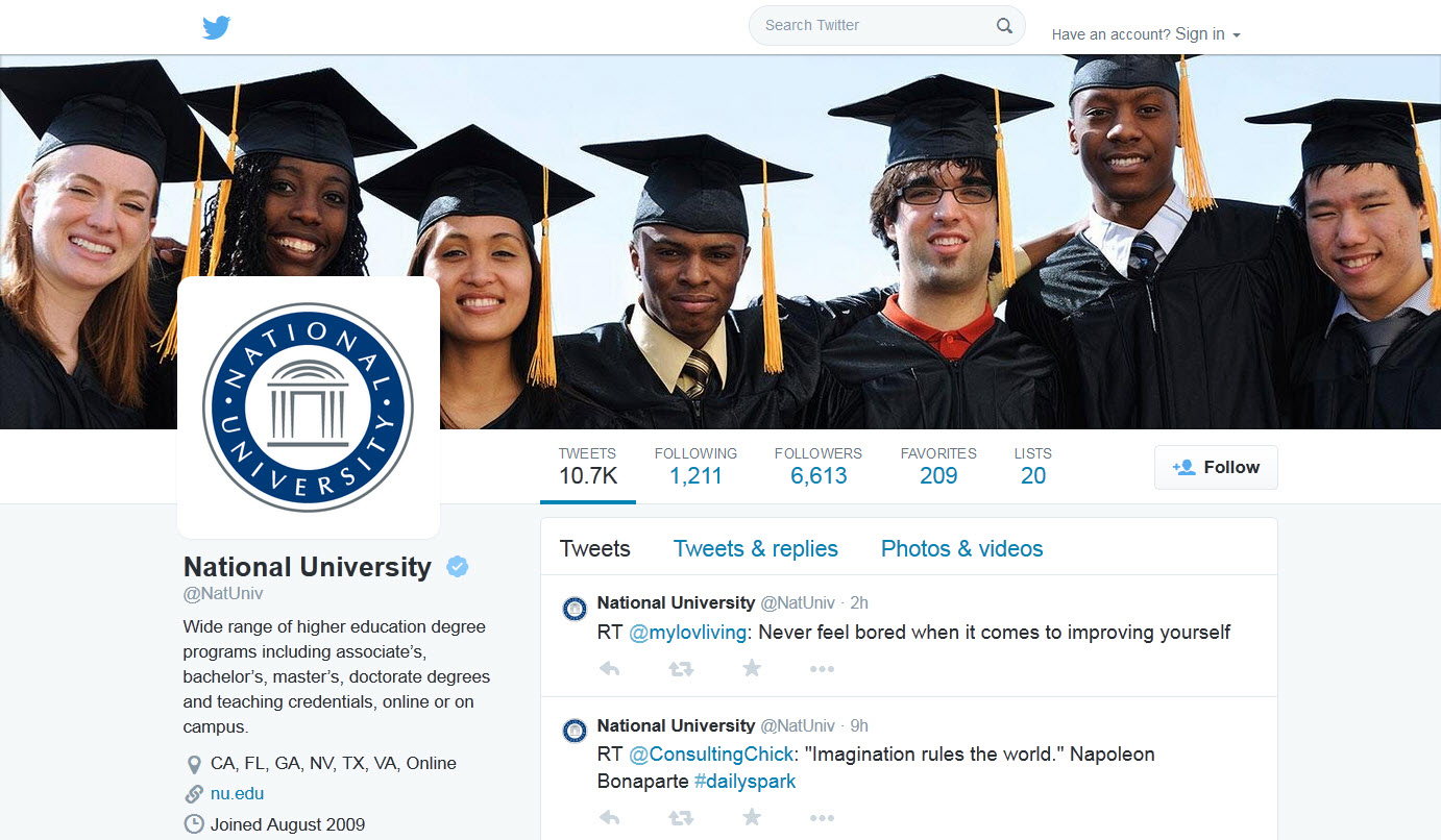 National University's Twitter feed